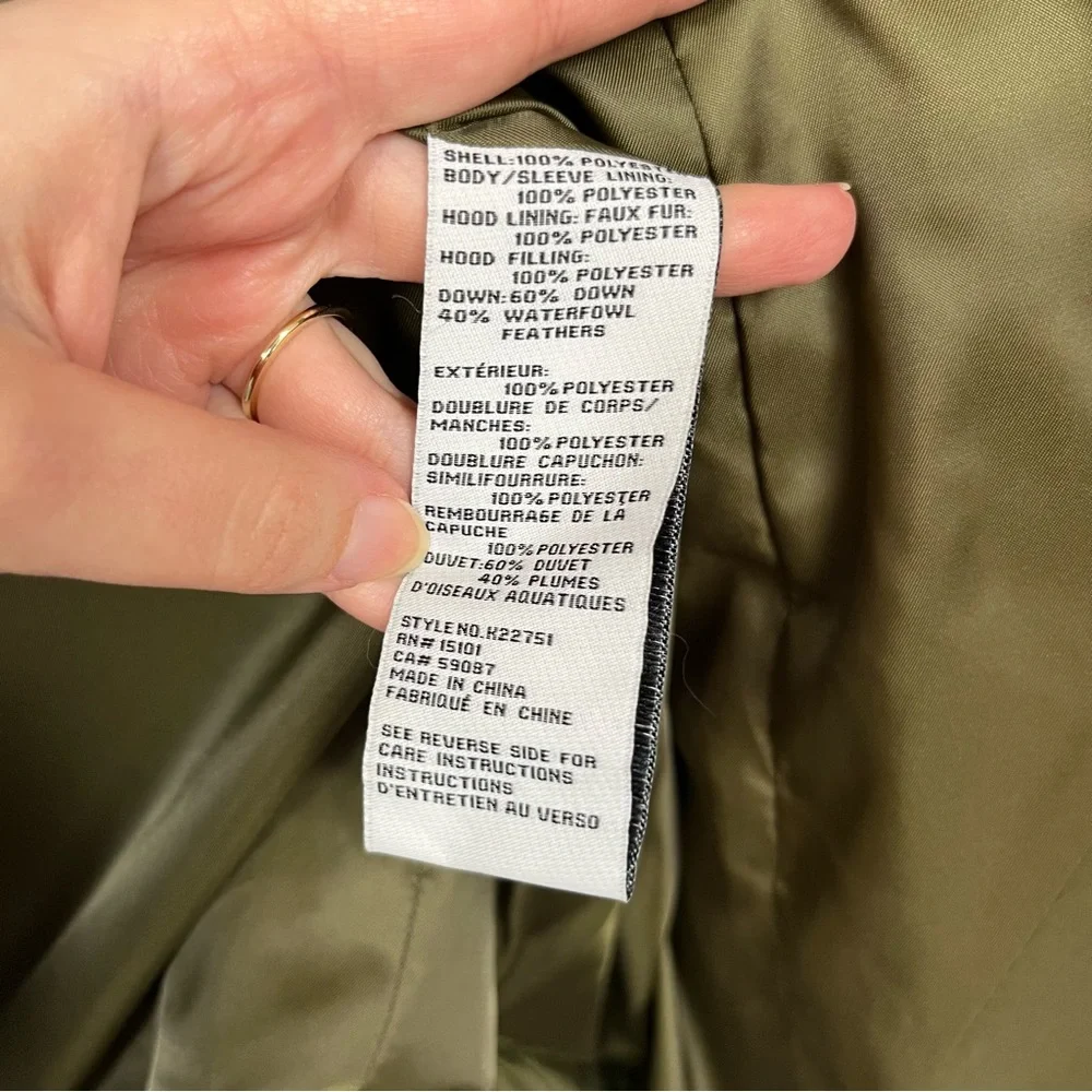 NWT KATE SPADE FAUX SHEARLING TRIM DOWN AND FEATHER FILL LONG COAT OLIVE SIZE XL - Picture 16 of 16
